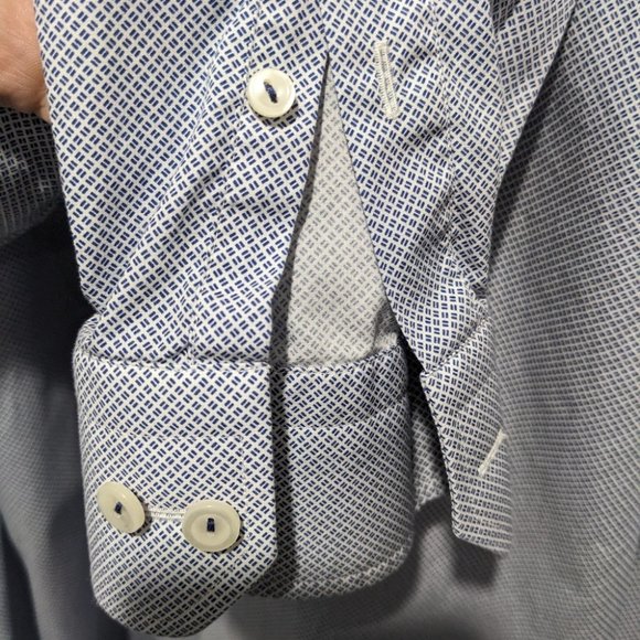 Eton | Slim Fit Micro Print Poplin Shirt in Navy & White - Picture 12 of 12